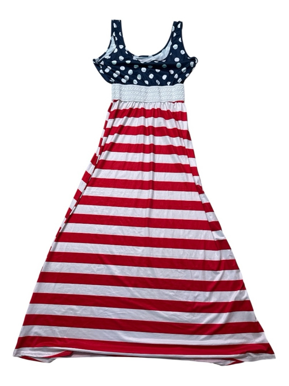 Sleeveless American Flag Maxi Dress - Red, White & Navy Patriotic, 4th July